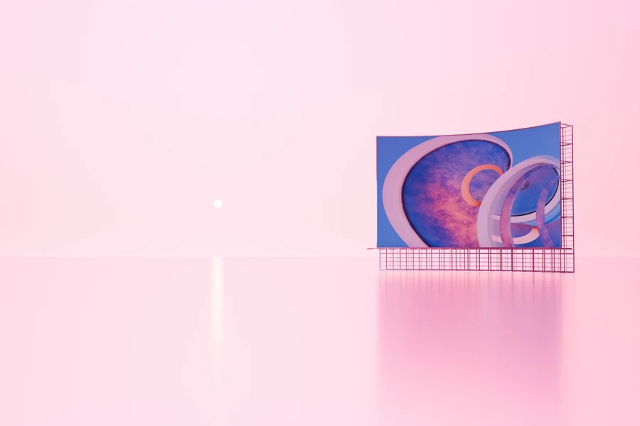 Retro futuristic graphic art illustration showing waves and metallic elements in Robert Beatty style