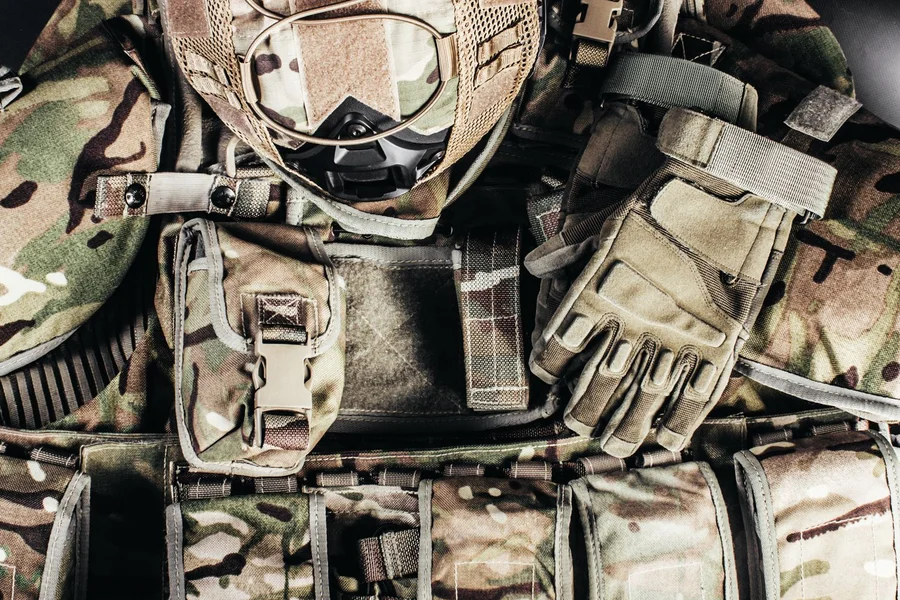 OCP Camouflage Combat Uniform Fabric Camouflage combat uniform jacket fabric showing detailed stitching and pattern