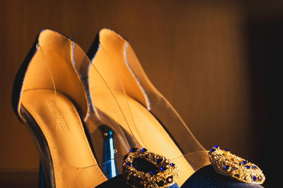 High Heel Platform Sandals Display High heel clear platform sandals displayed on a boutique fashion shelf