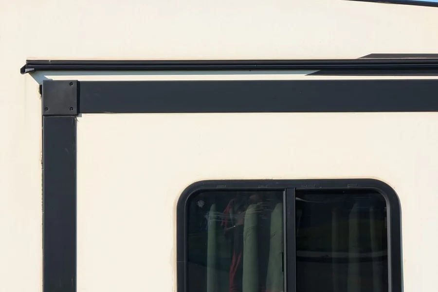 RV Rooftop Heat Pump Unit Rooftop air conditioner and heat pump unit mounted on modern motorhome roof